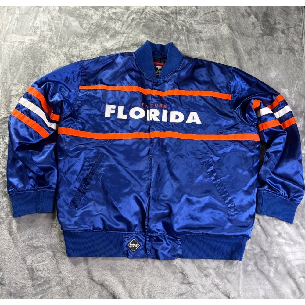Franchise Club Florida Gators Satin Bomber Jacket Mens XXL Blue Orange Snap